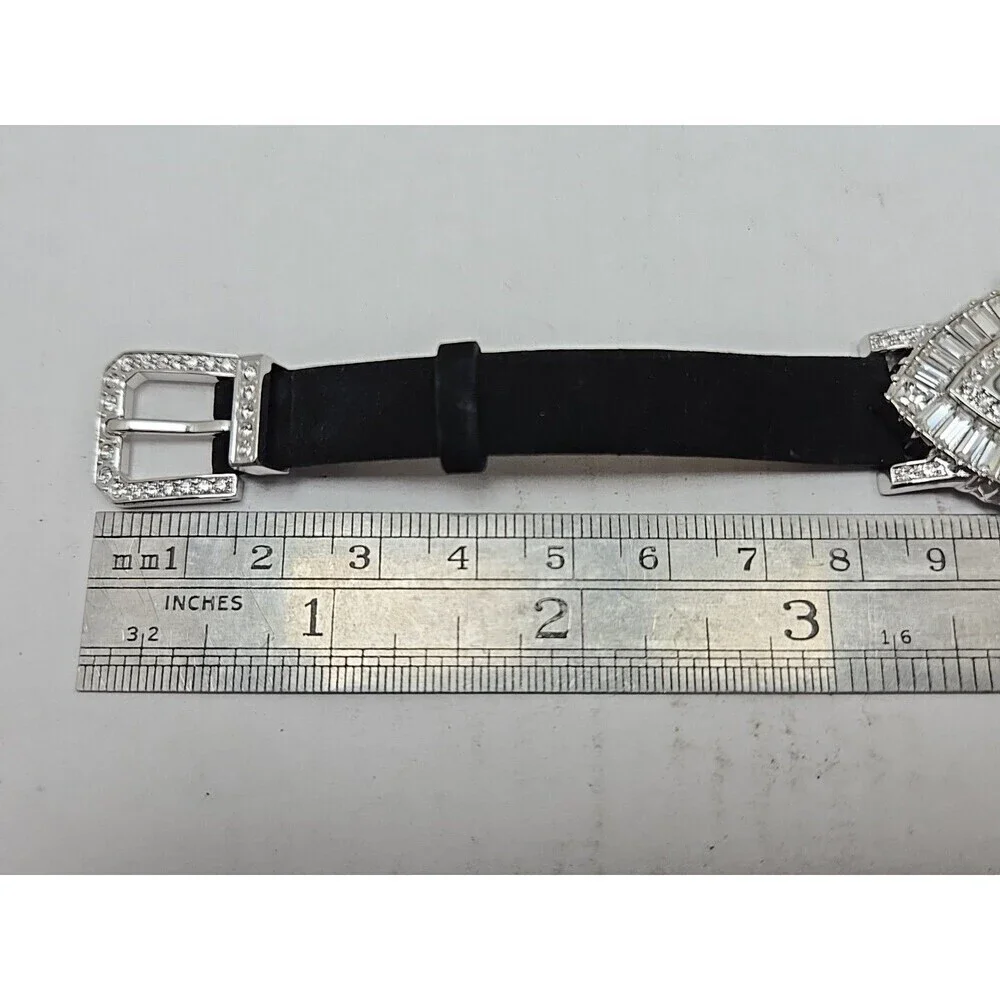 Victoria Wieck B6491 Teardrop Crystal MOP Dial Black Leather Watch New Battery